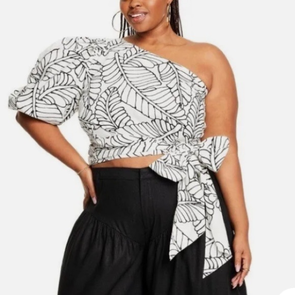 NWT Fe Noel x Target sketch leaf print palm one shoulder top - Picture 1 of 8